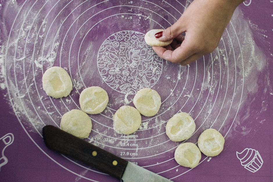 rice flour dough hands