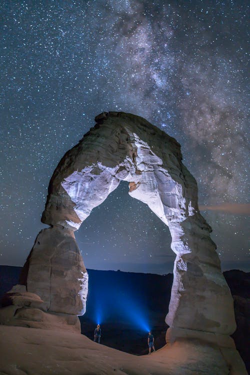 White and Gray Rock Formation Under the Starry Night