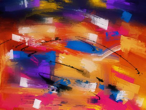 Dynamic abstract painting with vivid colors and expressive brush strokes.