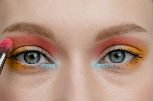 A Close-up Shot of an Eyes with Colorful Eyeshadow
