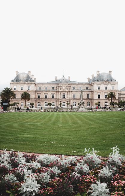 Luxembourg Palace and Gardens in Paris showcasing historic architecture and lush landscaping.