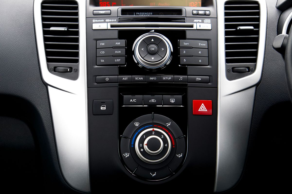 Modern vehicle dashboard with integrated audio, climate, and electronic controls