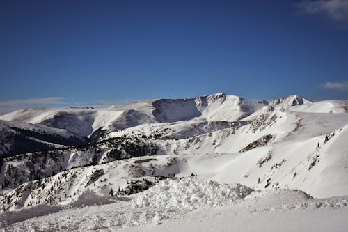 A Snow Covered Mountain Under the Blue Sky