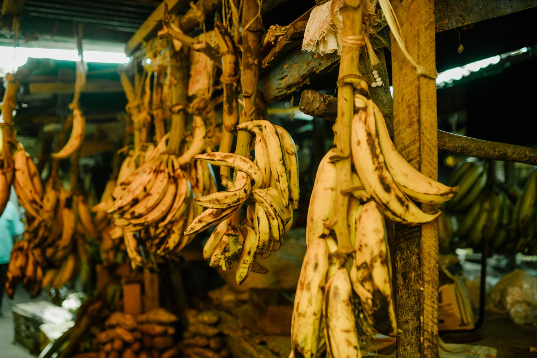 Golden fried plantains with spicy dipping sauce
