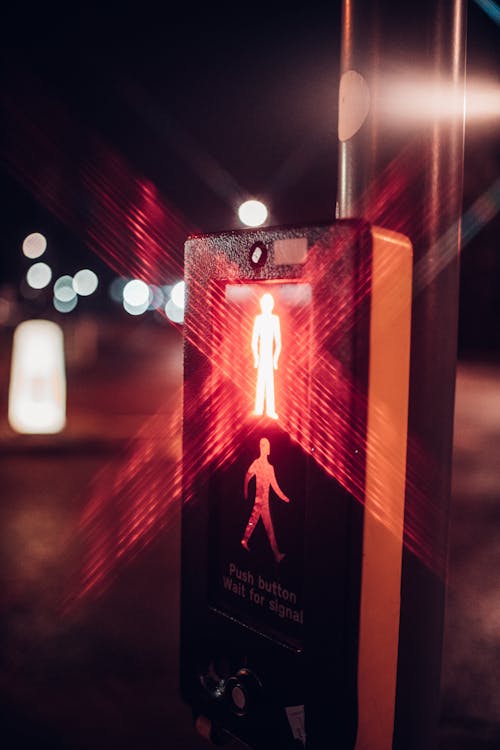 Free Pedestrian Traffic Light in a Post Stock Photo