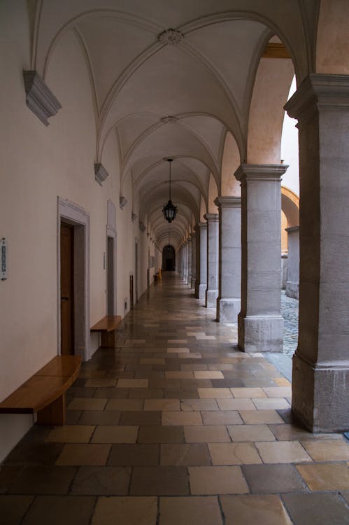Diminishing Perspective of an Empty Corridor With Ribbed Vault and ...
