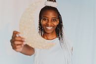 Woman with White Hair Extensions Smiling