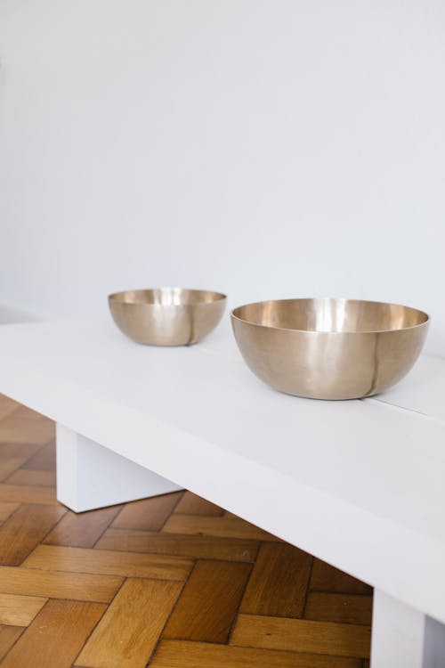 A Stainless Bowls on White Table