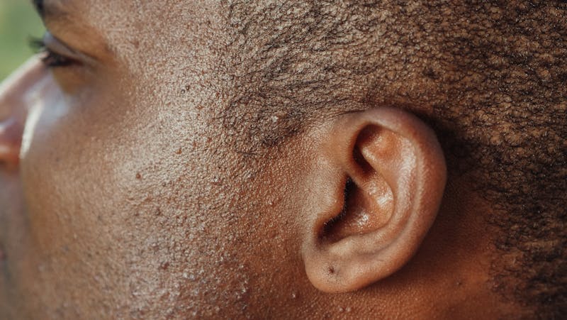 Close-up of ear during vestibular and balance assessment