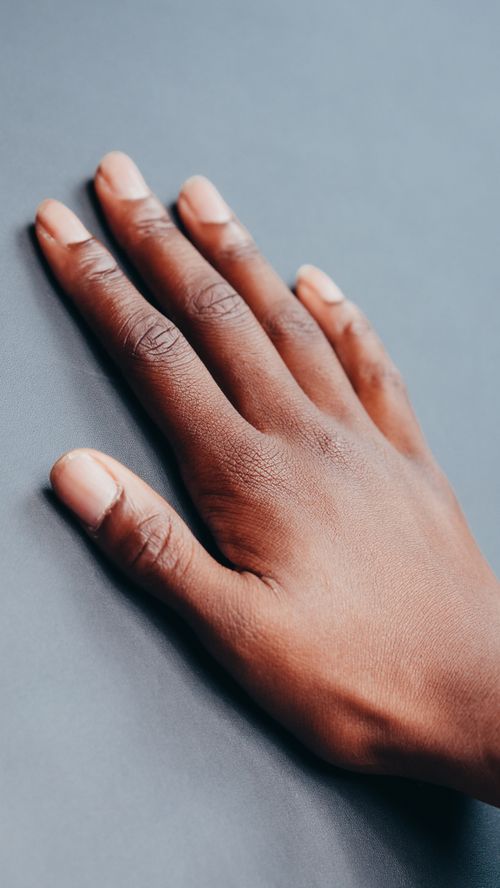 Free Close-up of a person's hand resting on a gray surface, showcasing diversity and detail. Stock Photo