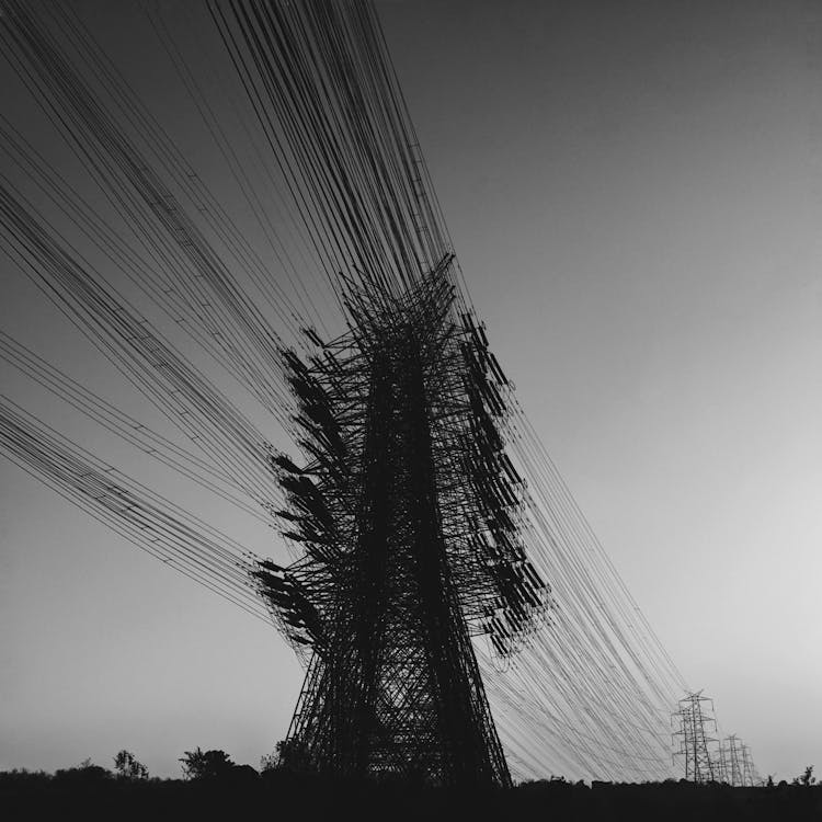 Electricity Pylon In Black And White