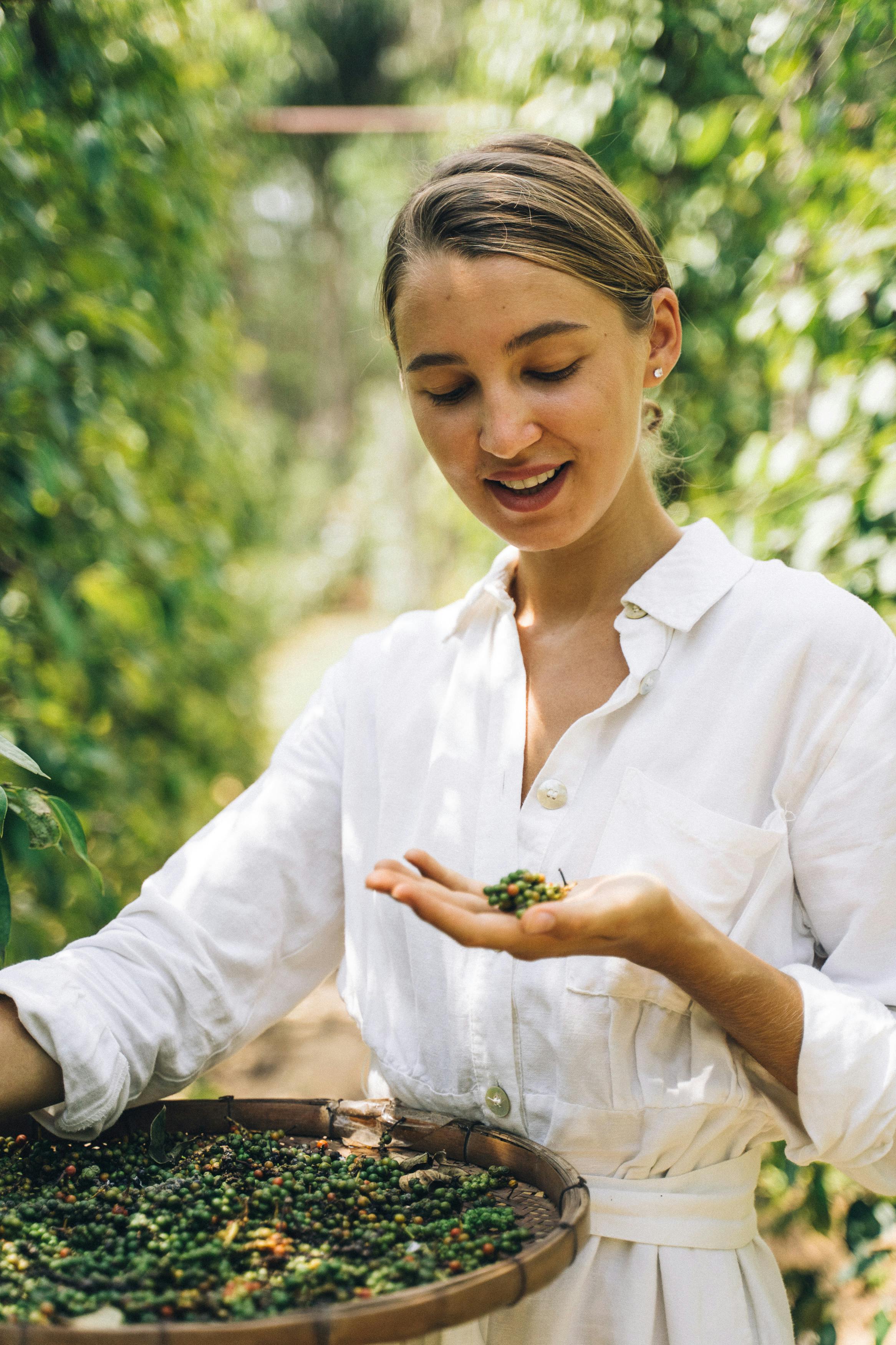 Woman in White Dress Shirt Smiling