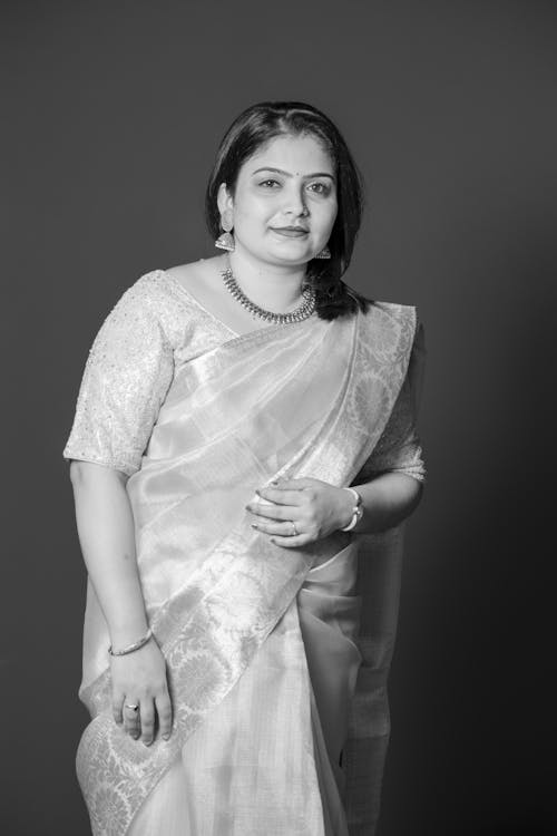 Free Black and White Photo of a Woman in Sari Stock Photo