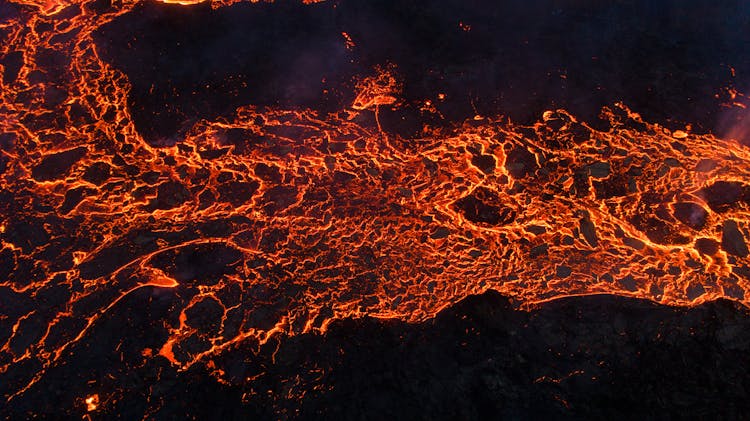 Lava Flowing At Night