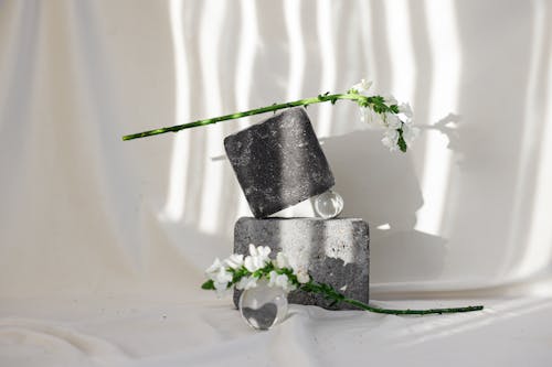 Concrete Blocks and Glass Marbles Composition 