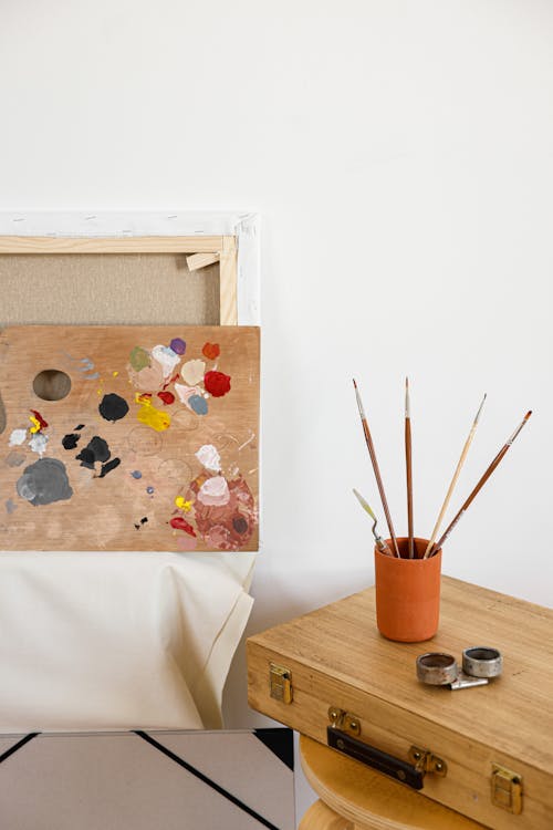 Painting Materials on a Wooden Case