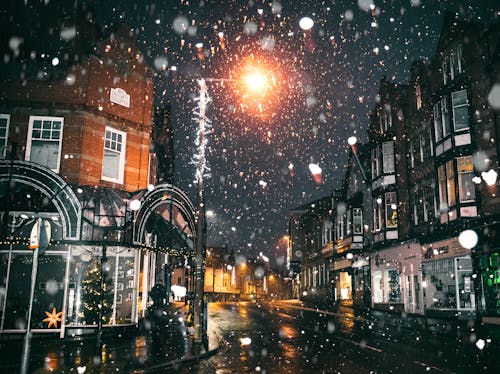 Free Rain of Snow in Town Painting Stock Photo