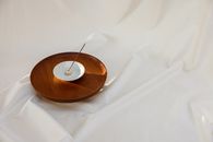 Brown Wooden Round Plate on White Textile