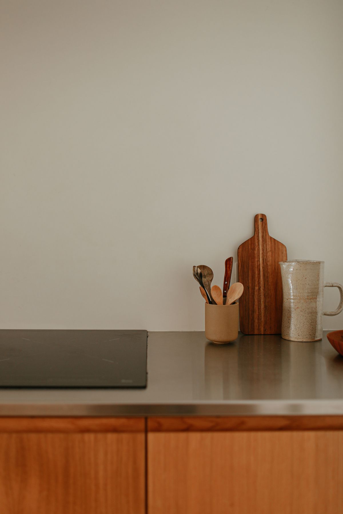 Kitchen counter with wooden utensils