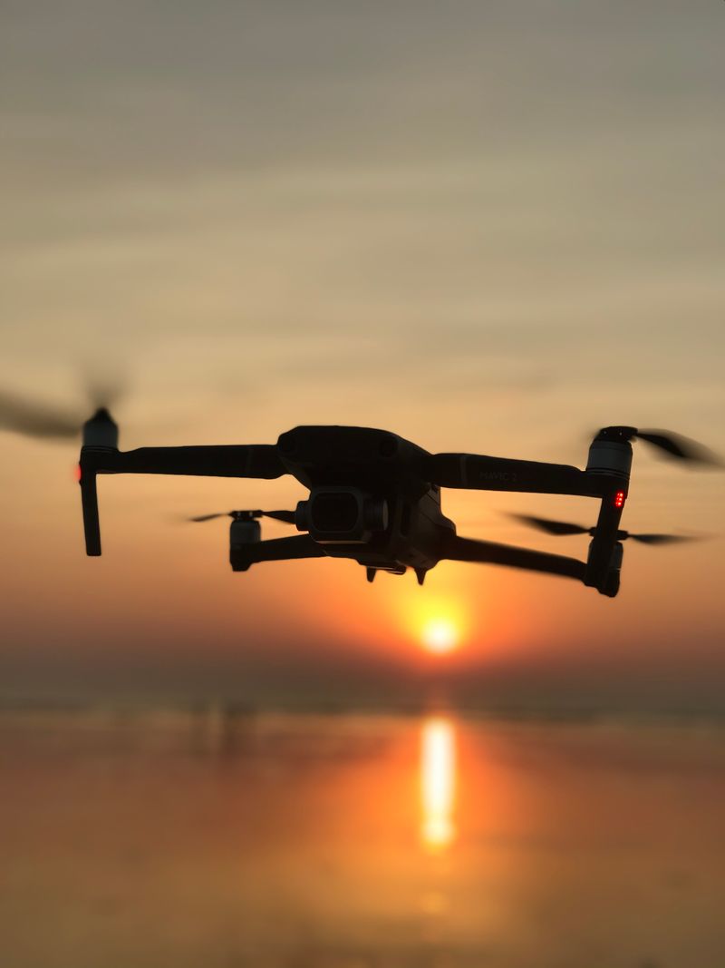 Camera payload drone at sunset