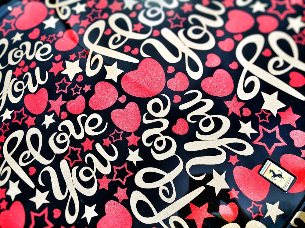 Black and Multicolored I Love You Heart Printed Textile