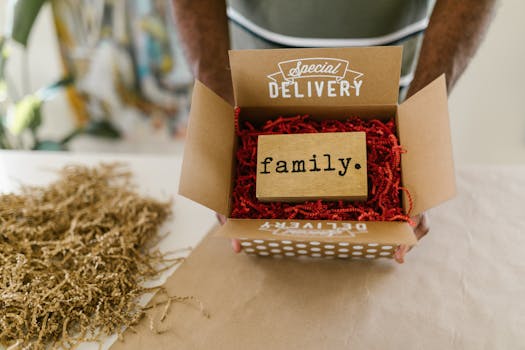 A delivery box containing a family-themed keepsake, perfect for gifts.