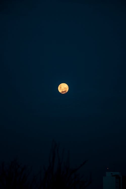 Moon shining through dark sky