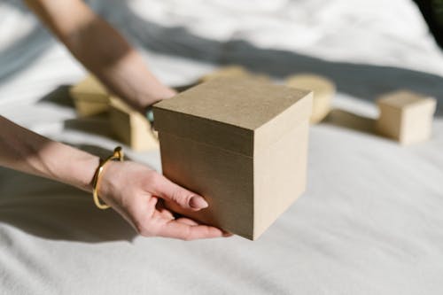Shallow Focus of a Person Holding a Brown Box