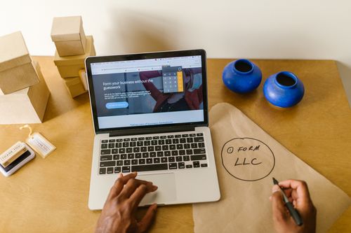 Small business owner planning a business website