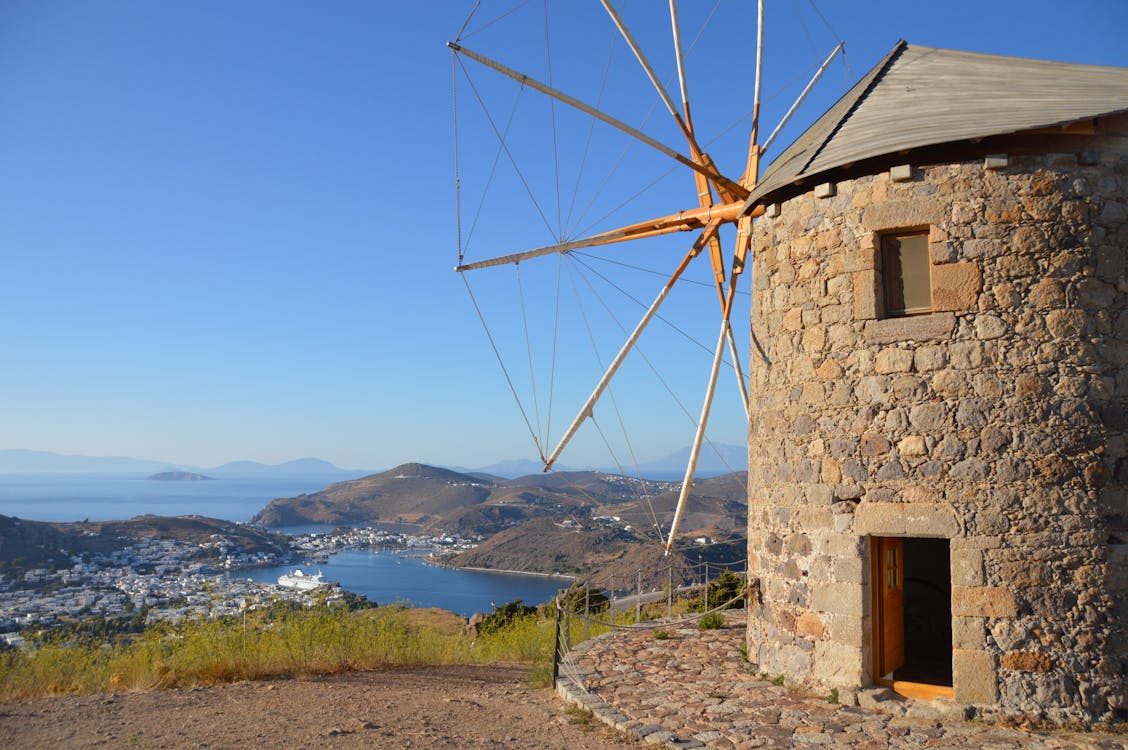 Foto stok gratis kincir angin, laut aegean, patmos