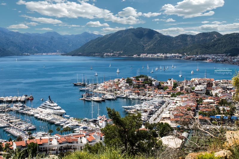 Yacht-lined marina and waterfront at Marmaris, Turkey