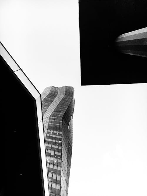 Free Grayscale Photo of Glass Curtain High Rise Building Stock Photo