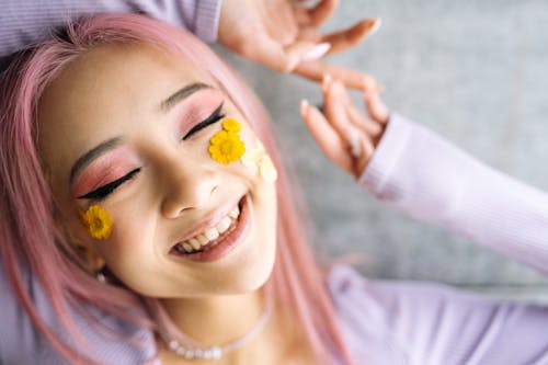 A Girl Wearing a Floral Makeup