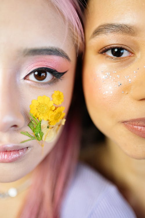 Half Faces of Young Women in Close-up Photography