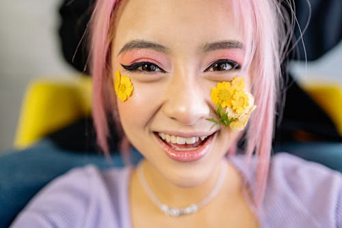 A Woman with Flowers on her Face