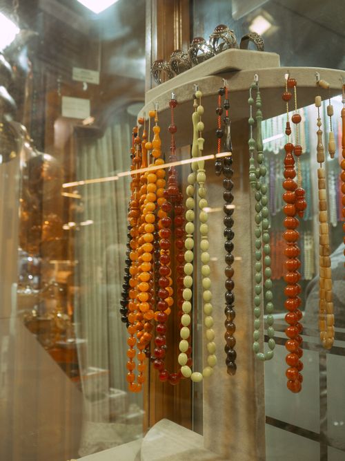 Free Vibrant beaded necklaces hanging in an Istanbul shop display, reflecting local craftsmanship. Stock Photo