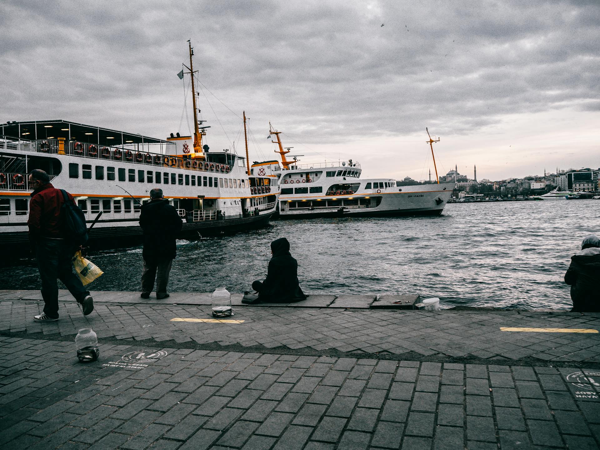 Ferry Boats on Port Near City