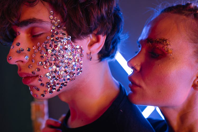 Man With Sequins On His Face