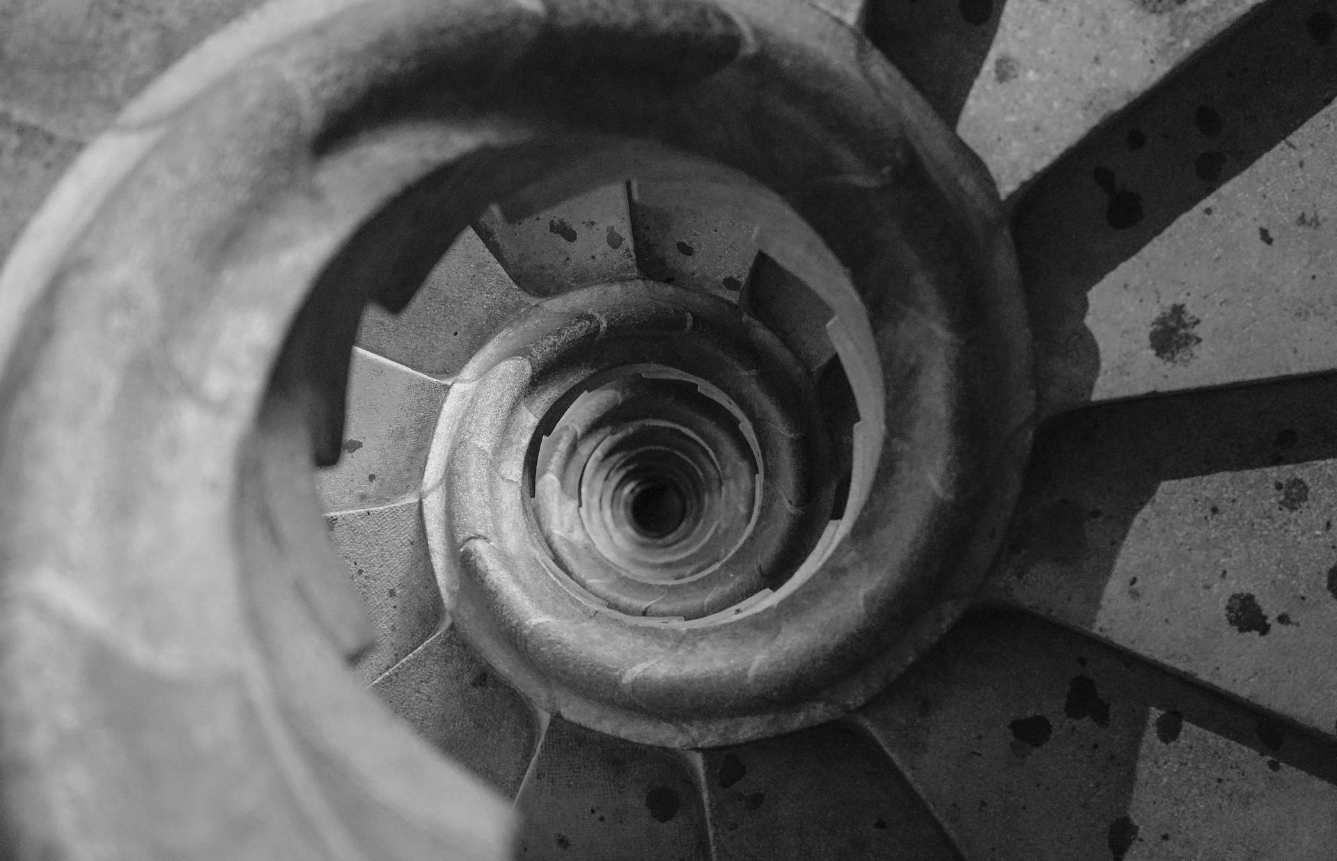 A Concrete Spiral Staircase with Stains