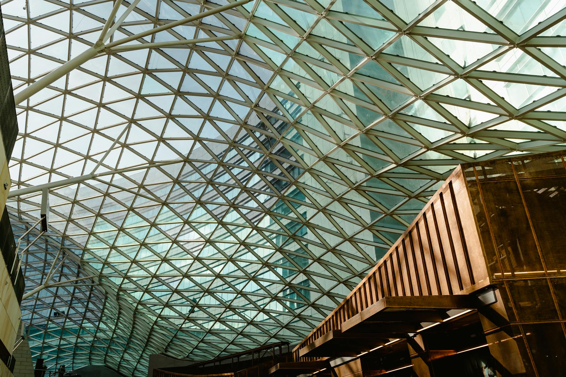 Intricate glass and steel architectural roof highlighting modern design