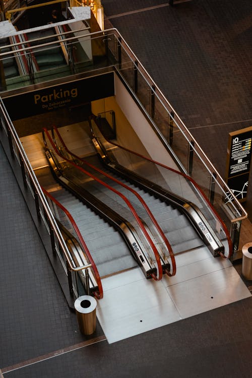 High Angle View Of An Escalator In A Building
