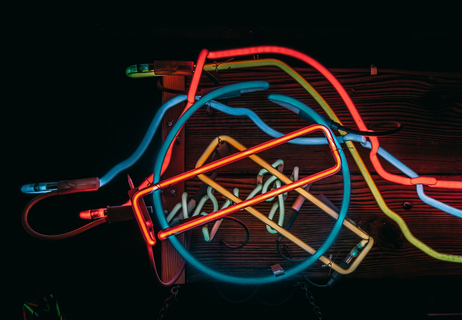 Colorful neon lights and patterns creating an abstract composition, photographed in Istanbul.