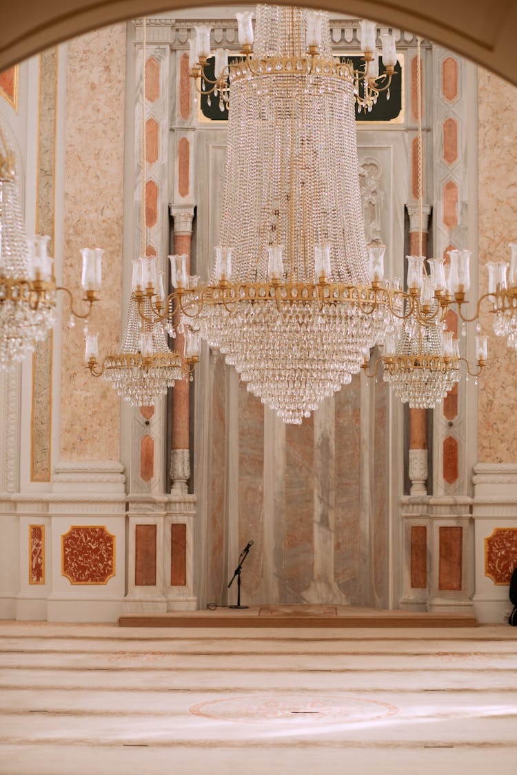 Crystal Chandeliers In The Mosque