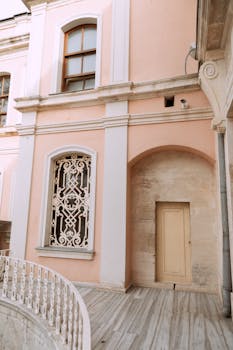 Elegant Ottoman-style facade featuring intricate ironwork in Istanbul, Turkey.