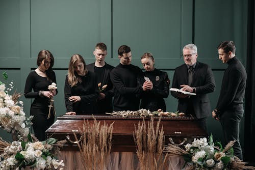 Free A Family and a Pastor in a Funeral Service  Stock Photo
