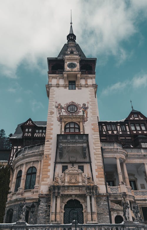 Free Low Angle Shot of the Peles Castle Tower Stock Photo