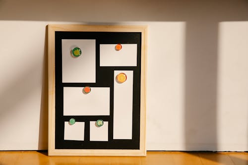 Free Framed board with blank stickers placed on floor Stock Photo
