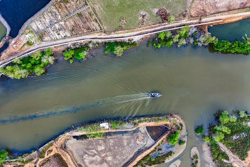 Drone Shot of a Boat on a River