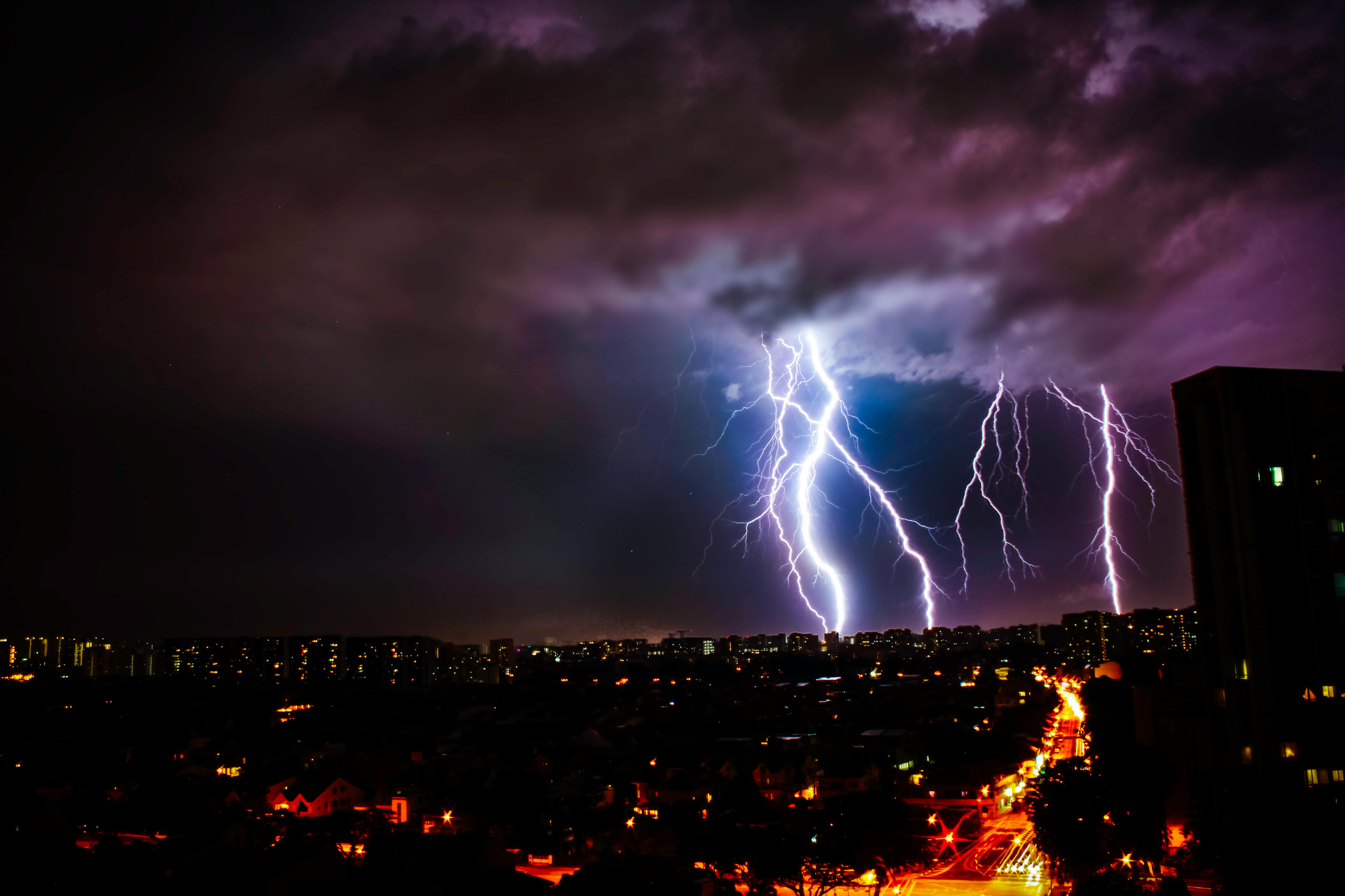 Skyline Photography of Lightning Strike during Nighttime · Free Stock Photo