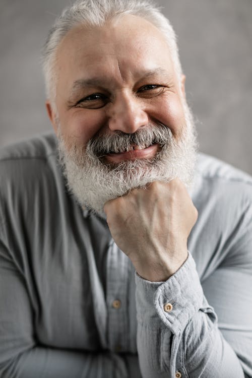 Elderly Man in Gray Long Sleeves Smiling